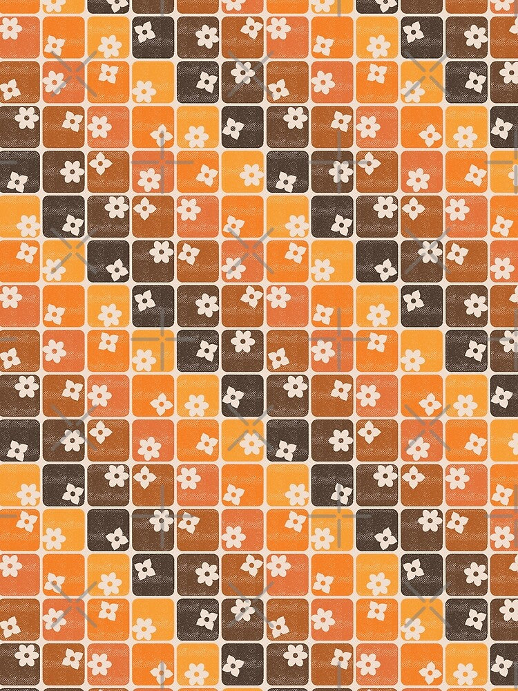 Ombre Orange Retro 70s Flowers Diagonal by WickedRefined - Nicole Demereckis