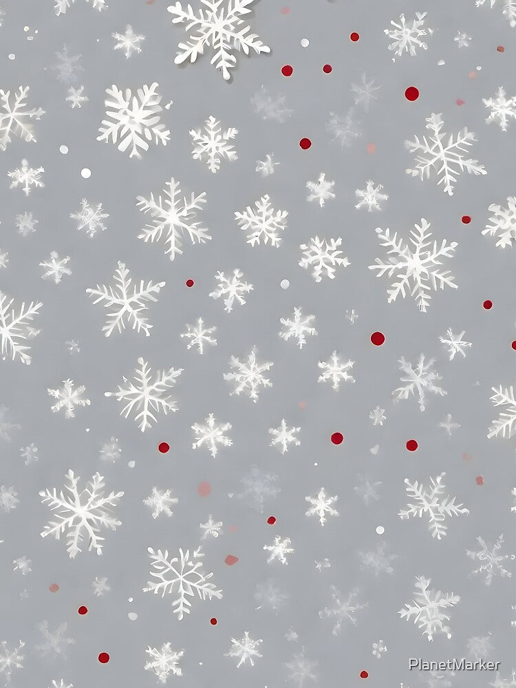 Tastful Christmas Snow Flakes, Touch Of Red and Silver by PlanetMarker