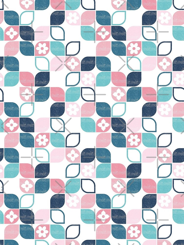 Blue and Pink Retro 70s Flowers by WickedRefined - Nicole Demereckis