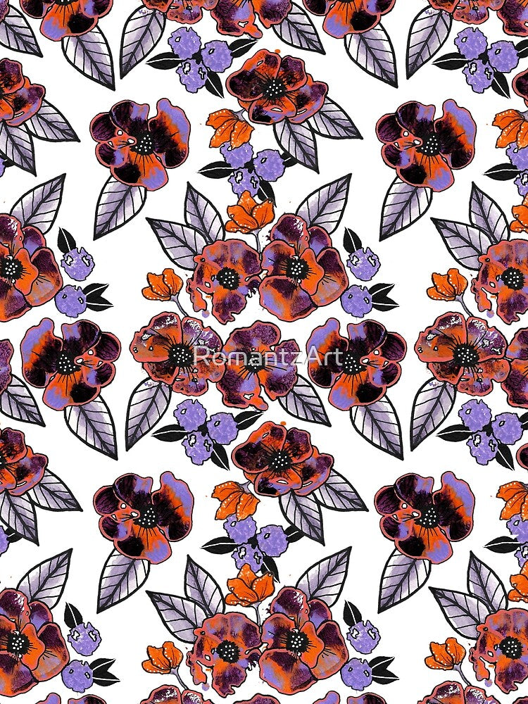 Imperfectly Beautiful - Purple and Orange Flowers by RomantzArt
