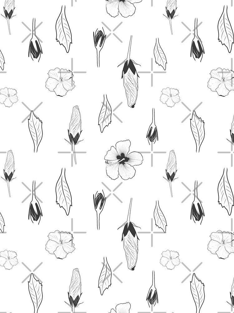 Seamless hand drawn tropical pattern with hibiscus flowers and leaves by Wissanu Mushtaprate