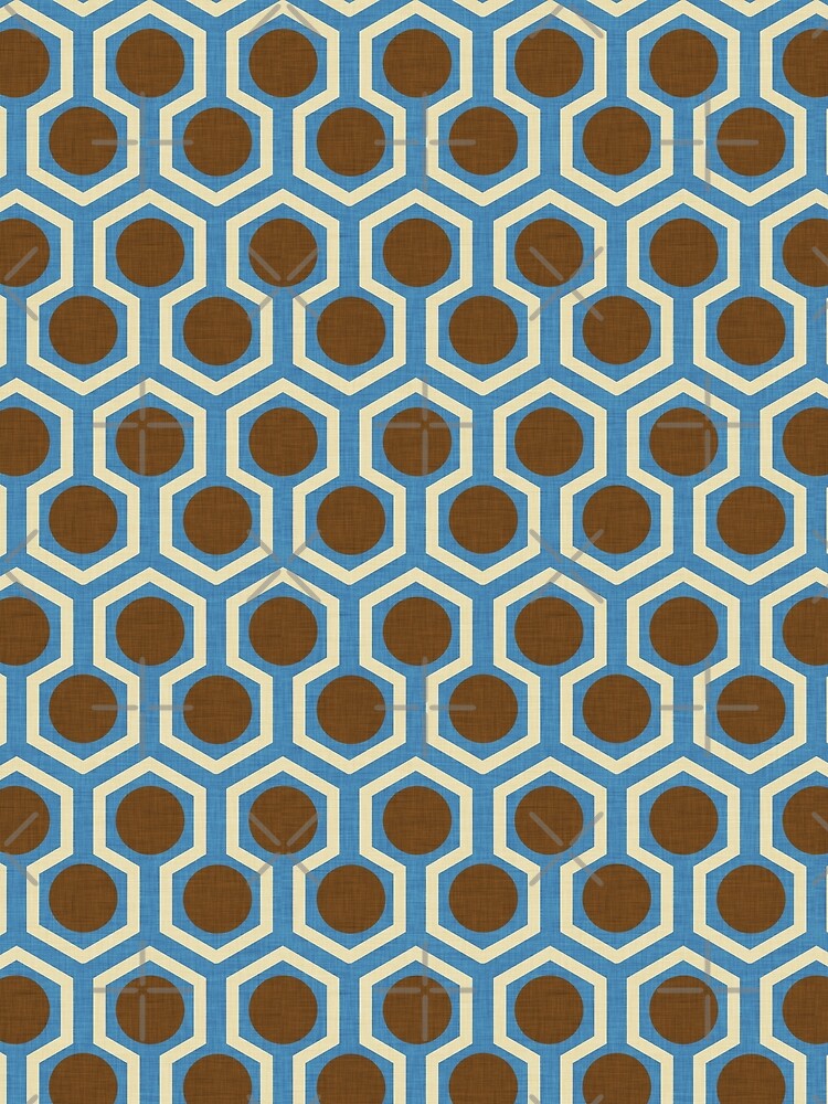 1970s Hex Dot Blue Brown by susycosta