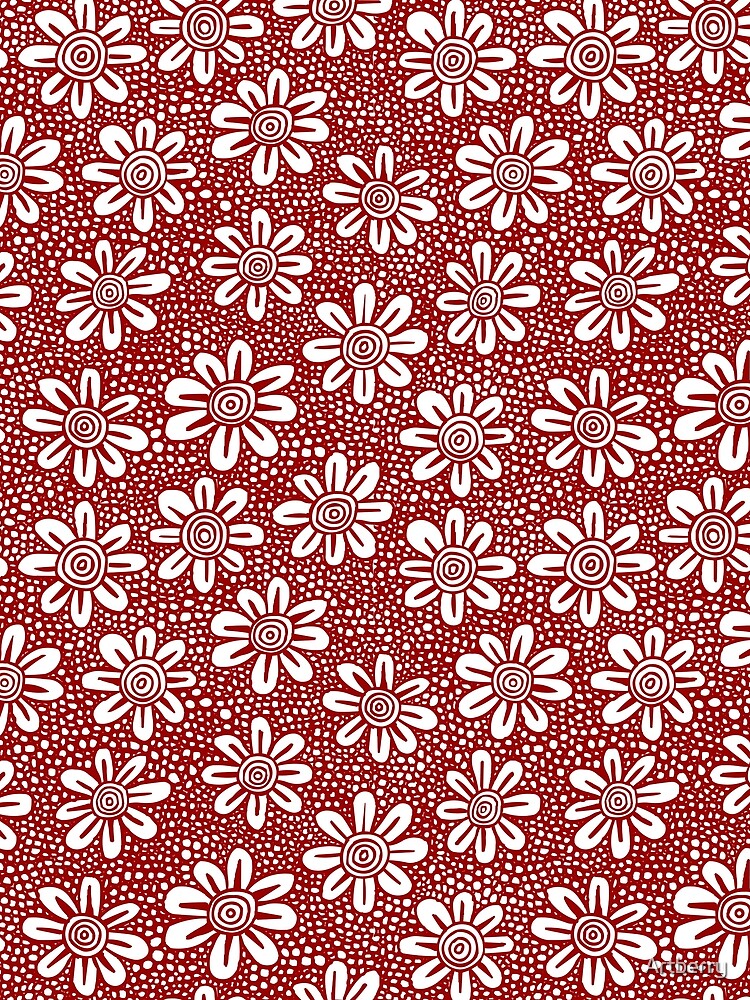 Hand Drawn Flower Pattern 140617 - Ruby Red by Artberry