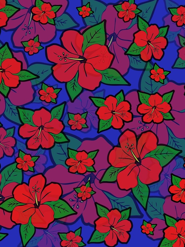 Hibiscus Flowers Blue by Rockett Graphics
