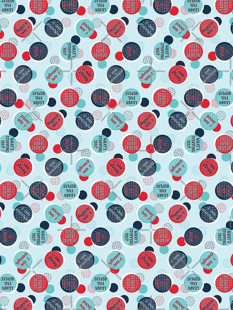 Modern Geometric - Positive Vibes Affirmation Pattern - Navy Blue Red by WickedRefined - Nicole Demereckis