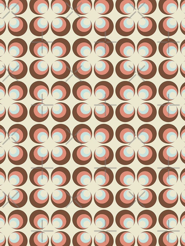 Retro 70s Aesthetic Blue and Brown Seamless Circle Pattern by MadfishDesigns