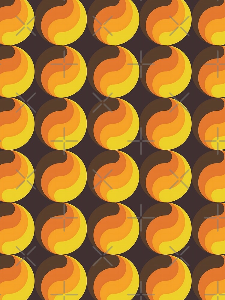 Retro 70s Aesthetic Yellow, Orange and Brown Stripey Orb Pattern by MadfishDesigns