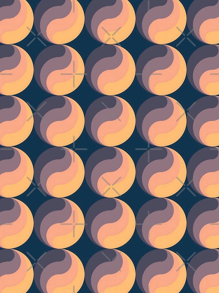 Retro 70s Aesthetic Blue and Orange Stripey Orb Pattern by MadfishDesigns