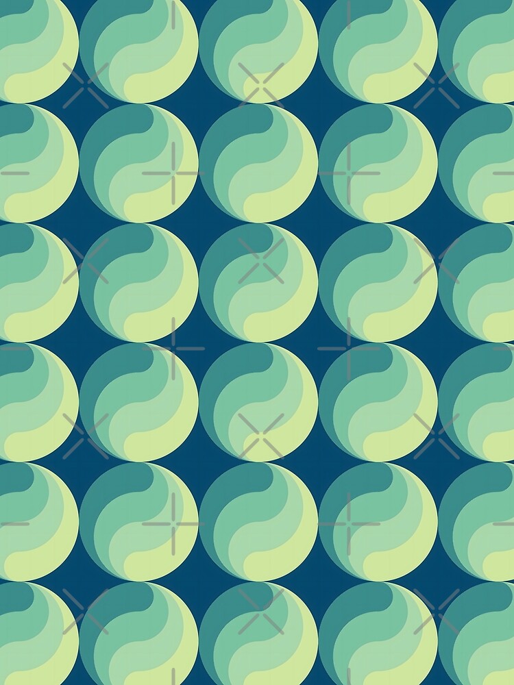 Retro 70s Aesthetic Green Stripey Orb Pattern by MadfishDesigns