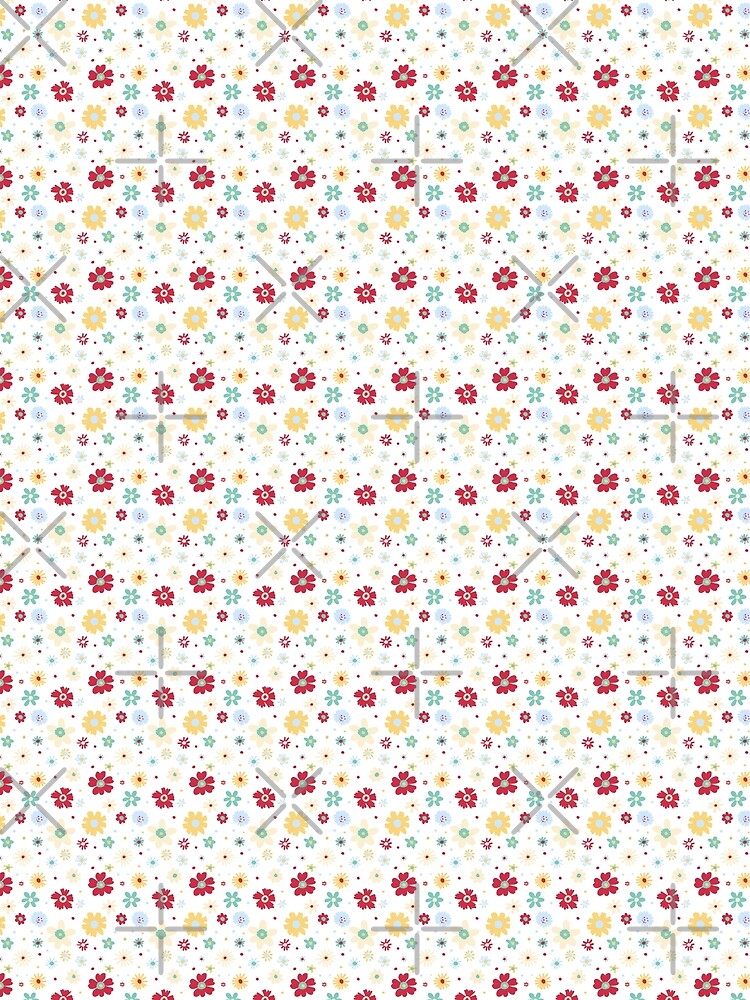 Doodle Floral repeat pattern on white background by Alima Designs