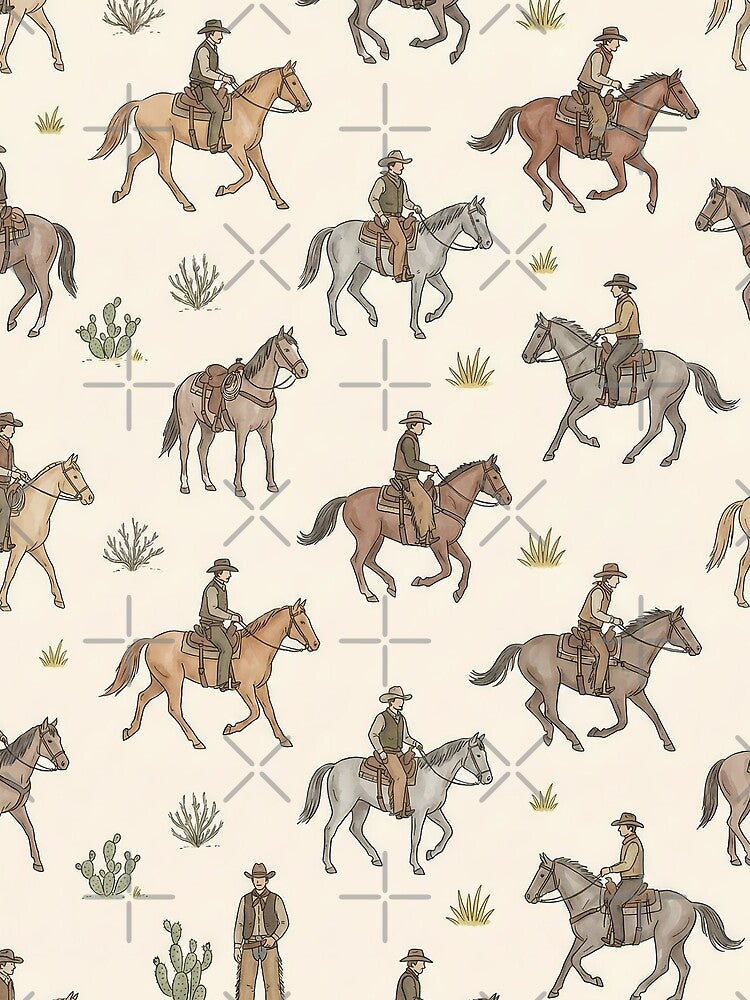 Vintage Cowboy Riding Horses Seamless Pattern – Country Western Style by The High Hippo