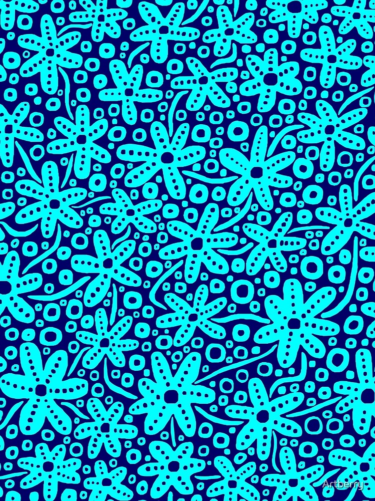 Stylised Floral Design - Cyan and Deep Navy by Artberry