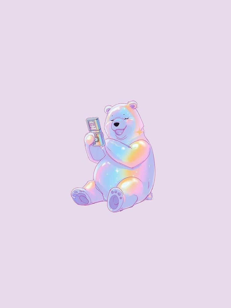 Cute Smiley Pastel Bear with Flip Phone | Y2K Aesthetic by Fernandink1