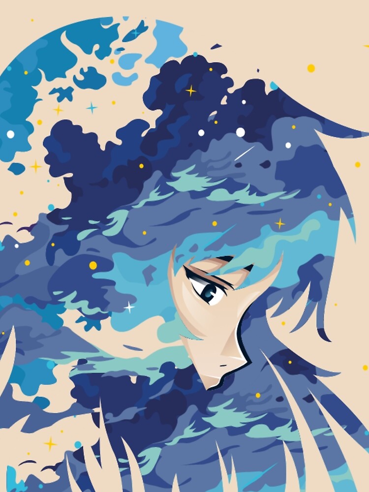 Blue Ocean Anime Girl Starry Fantasy Aesthetic by ranivibes008