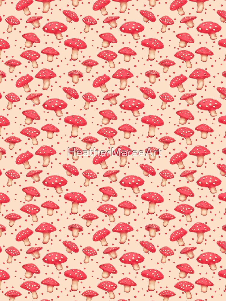 Pink Mushrooms with Polkadots Pattern by Heather Maree Design Studio