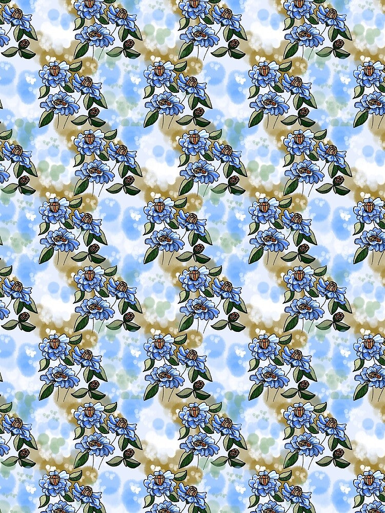 Hand Painted Blue Flowers in Mist by Sharon Schwalbe