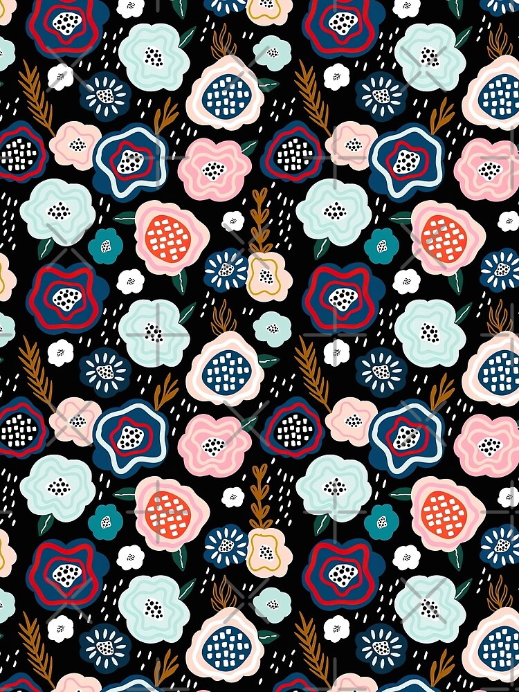Daisy Flower Pattern, Decorative Flowers in Scandinavian Style by graphic-genie