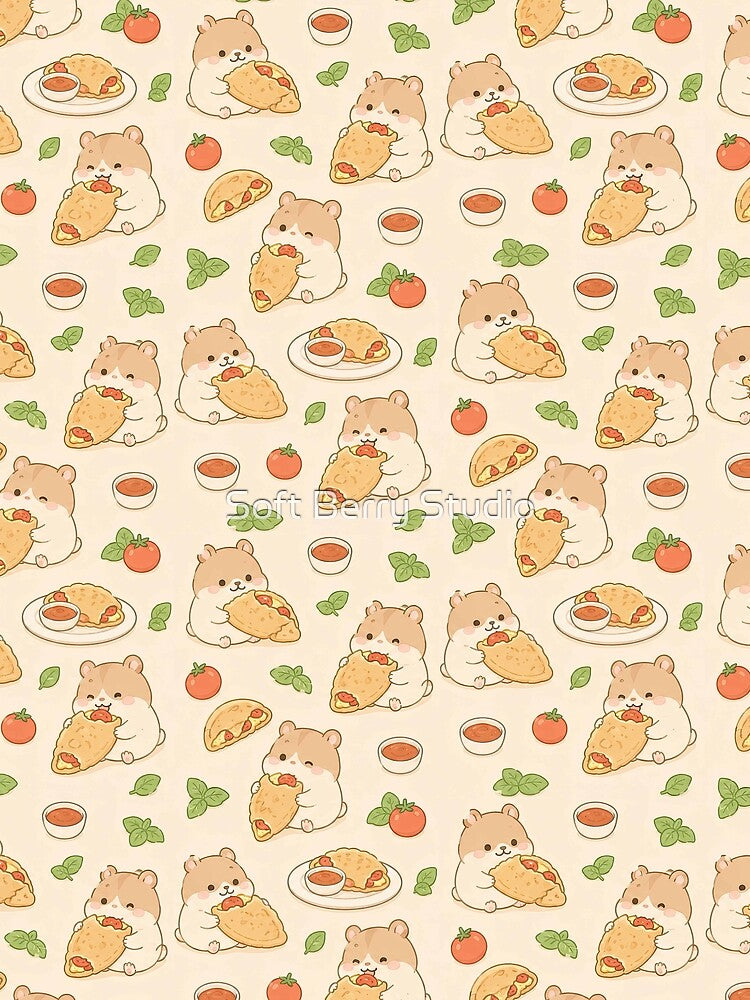 Kawaii Hamster Mini Calzone Food Pattern by Soft Berry Studio