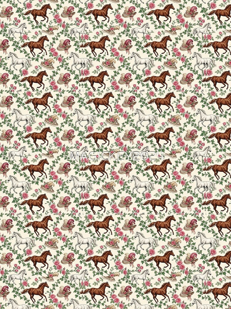 Vintage Equestrian Heritage Victorian Horse Seamless Pattern by MAGICKEY2024