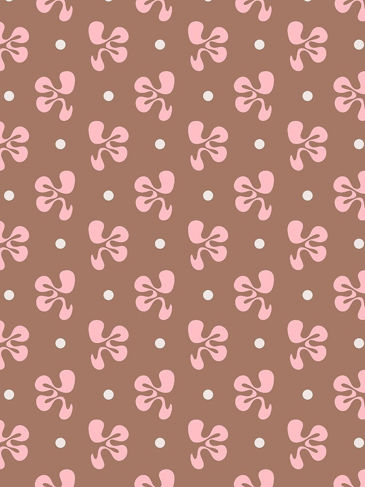 Cheerful Whimsy Mocha and Pink Abstract Shapes and Dots Pattern by kierkegaard