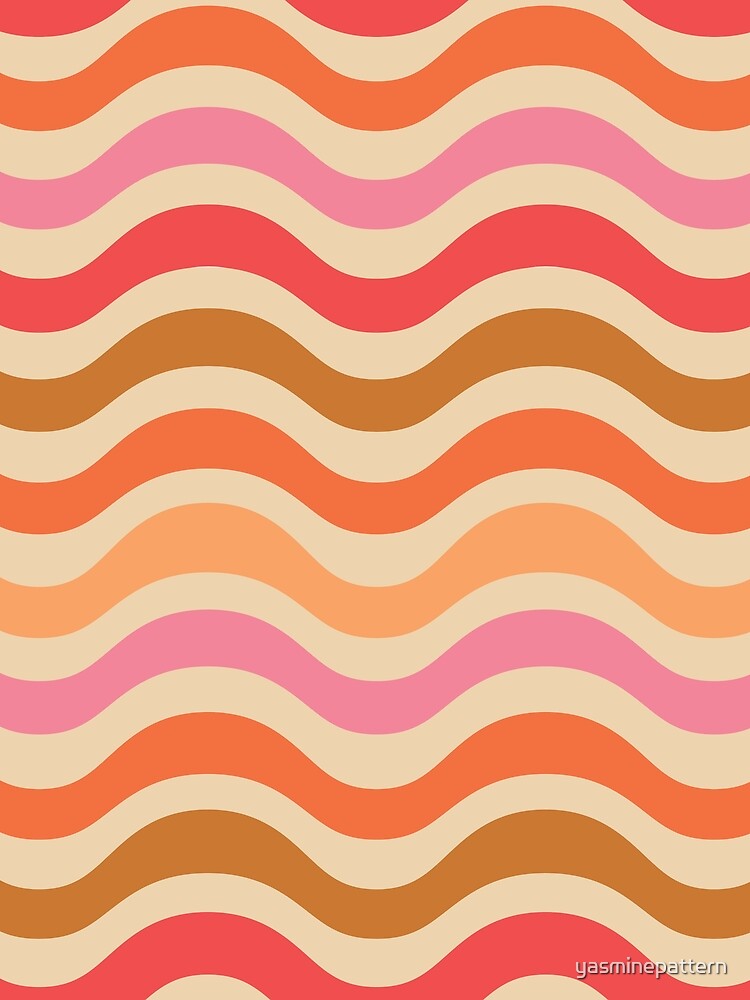 Funky retro 70s  waves pattern  in red, pink, orange and brown by Yasminepatterns