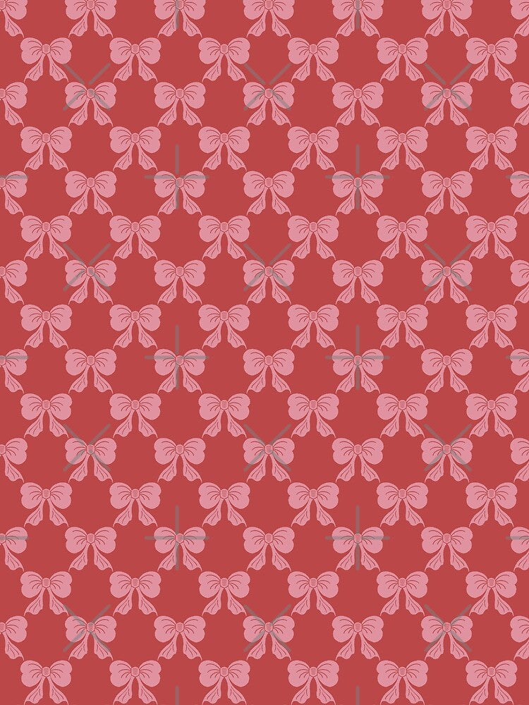 Small Coquette Pink Bows on Bold Red Trellis by DColourMuse