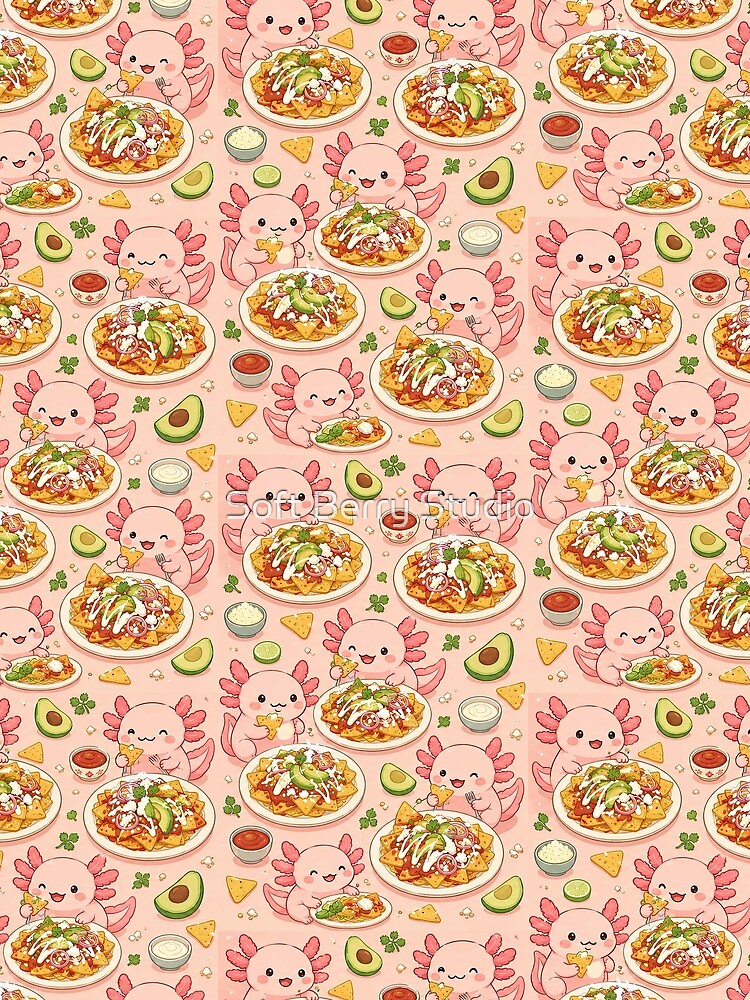 Axolotl Chilaquiles Kawaii Pattern by Soft Berry Studio