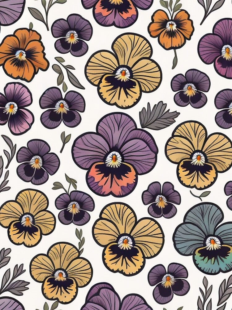 "Hand Drawn" Pansies on White by Sun-Soles