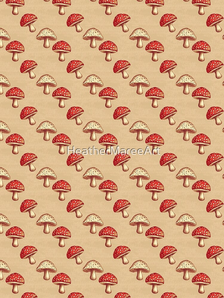 Red and Beige Fly Agaric Mushroom Pattern by Heather Maree Design Studio