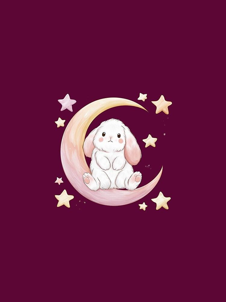 Cute Dreamy Bunny on Crescent Moon | Kawaii Pastel by Fernandink1
