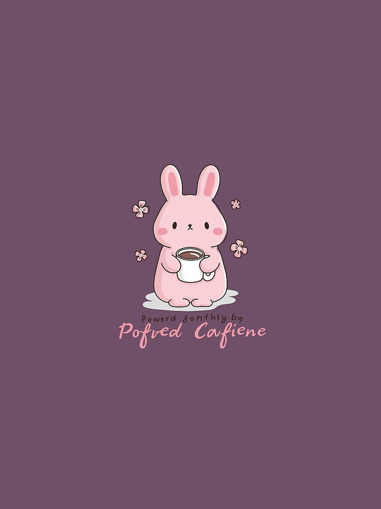 Cute Pink Bunny with Coffee | Powered by Caffeine Kawaii by Fernandink1