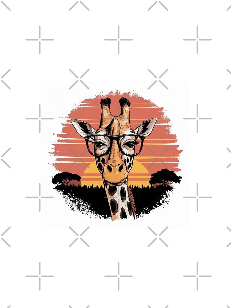 vintage, sunset, t-shirt design, giraffes with glasses, white background, illustration, conceptual art by gulka8