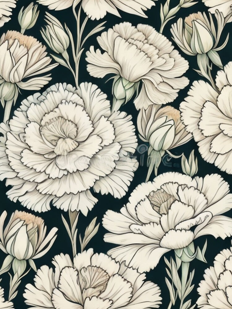 "Hand Drawn" White Carnations by Sun-Soles