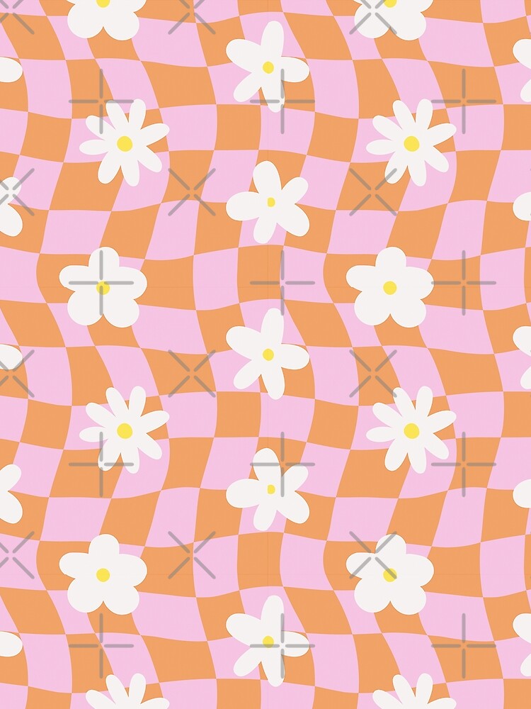 Retro checkerboard flower repeating pattern, 70s aesthetic, 70s colours by CEB1700
