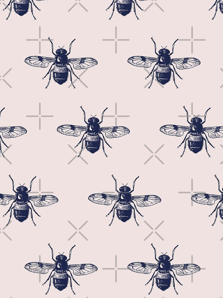 vintage bee dark academia pattern in navy and cream by neopop