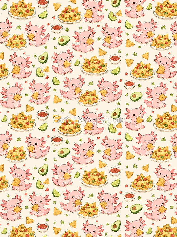 Axolotl Nachos Kawaii Pattern by Soft Berry Studio