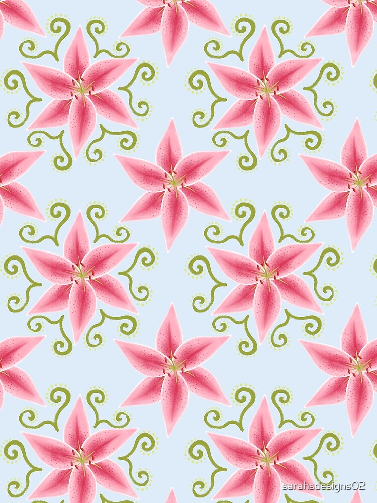 Pink Lily Pattern Pastel Blue by sarahsdesigns02