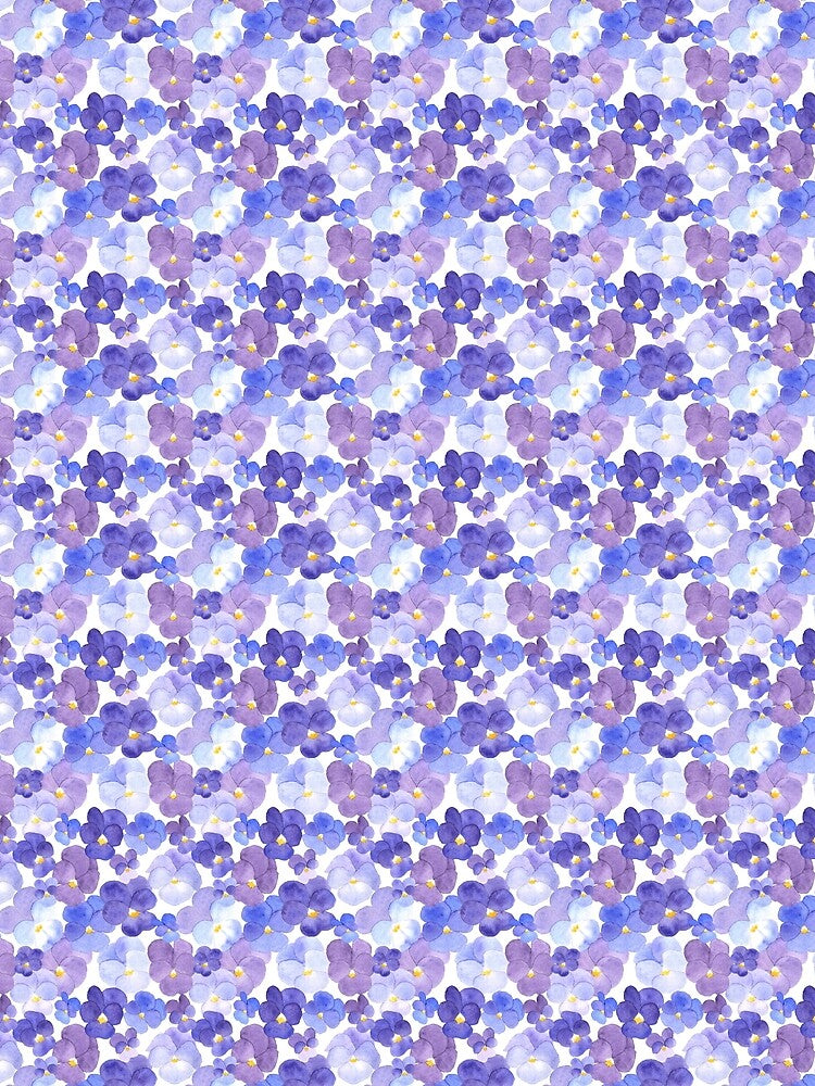 Watercolor pansy flowers. Blue and violet pansies by Spring-Sun
