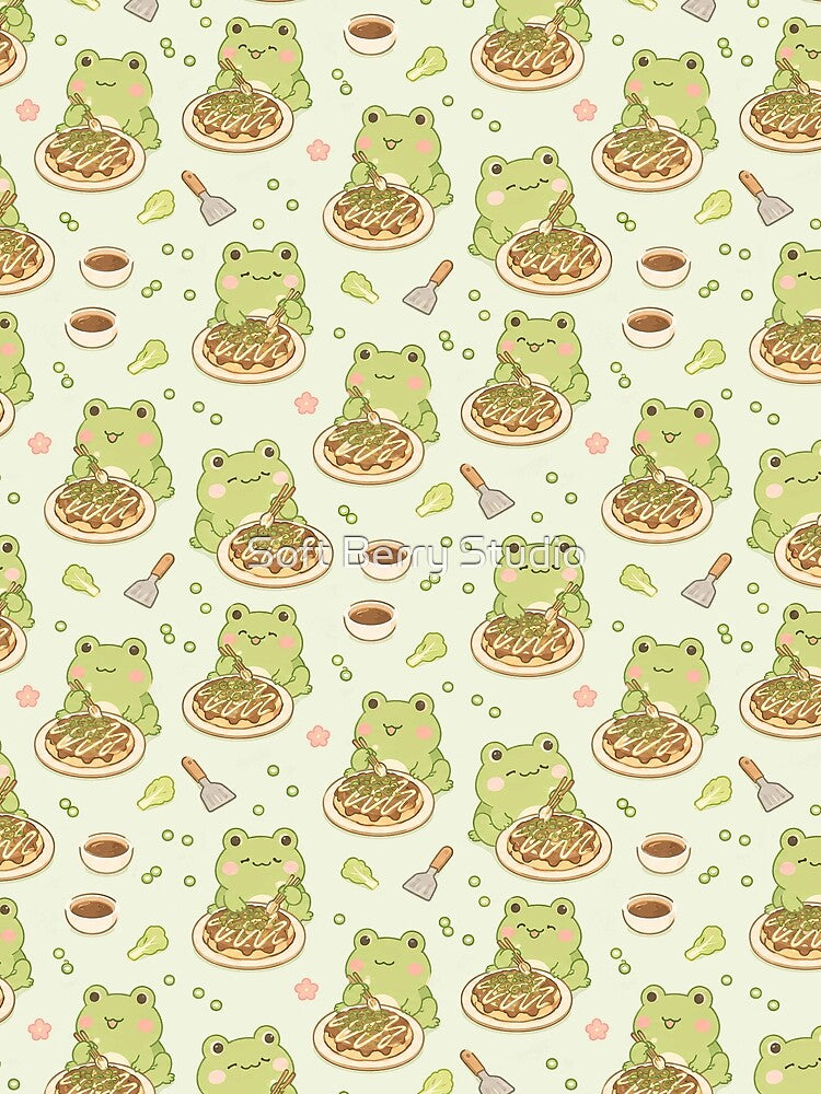 Kawaii Frog Okonomiyaki Japanese Food Pattern by Soft Berry Studio