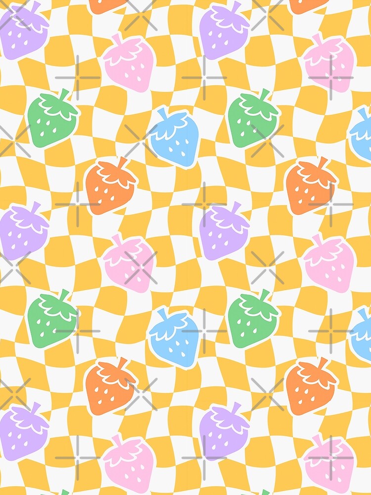 Retro checkerboard strawberry repeating pattern, 70s aesthetic, 70s colours by CEB1700