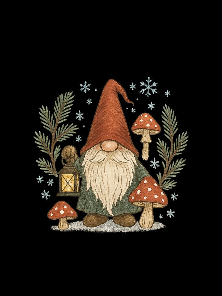 Christmas Gnome with Lantern & Mushrooms - Winter Forest Gnome by PunchDrop
