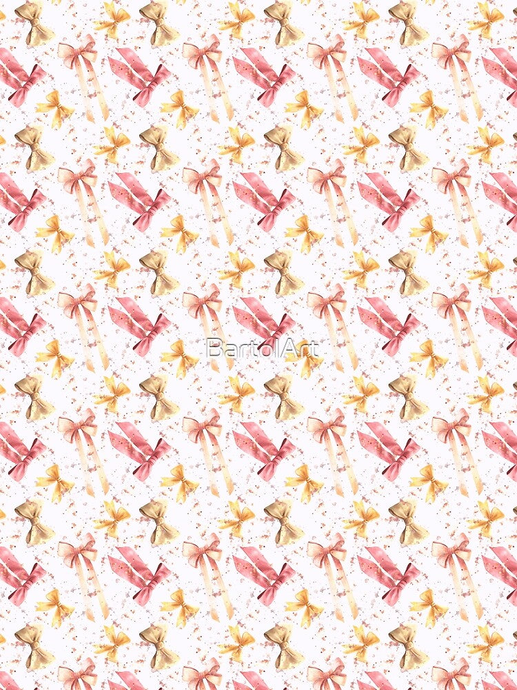 Copy of Watercolor ribbons and bows seamless pattern. Red, golden, beige Hand drawn coquette illustration by BartolArt