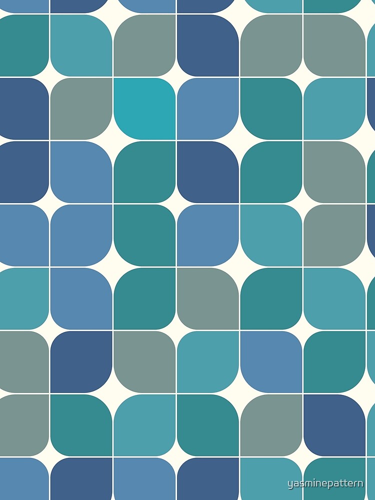 Abstract retro 70s geometric leaves pattern in Blue and teal by Yasminepatterns