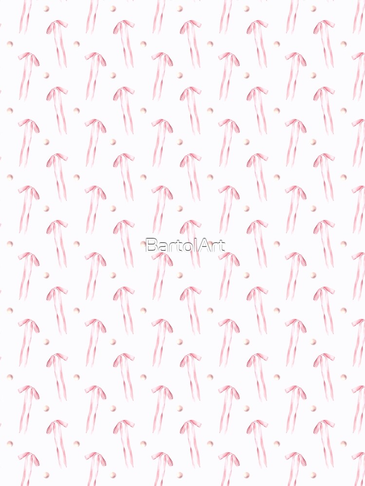 Watercolor ribbons and bows with pearls seamless pattern. Pink rosa colour Hand drawn coquette illustration by BartolArt
