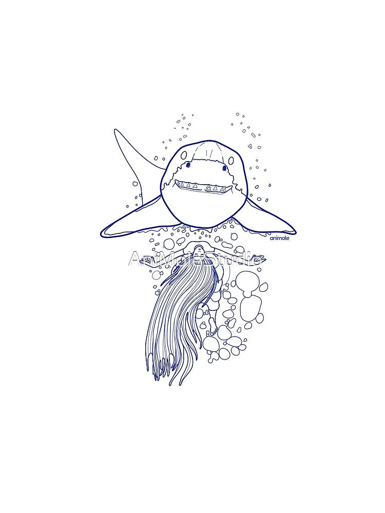 Girl and Shark Line Art by AniMoleStudio