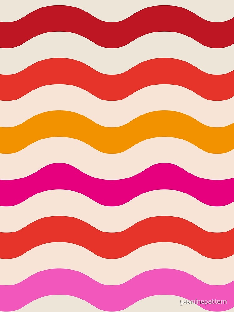 Abstract Retro 70s Groovy  Waves Pattern in pink and re by Yasminepatterns