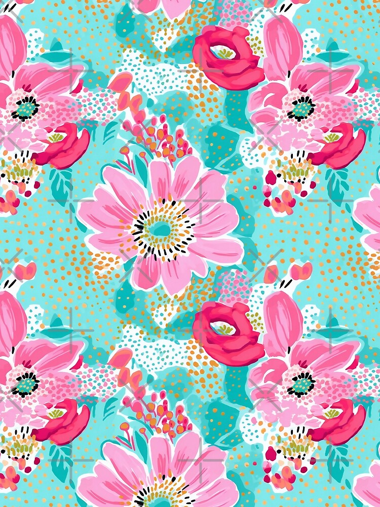 Pink flowers on minty green by FK-UK
