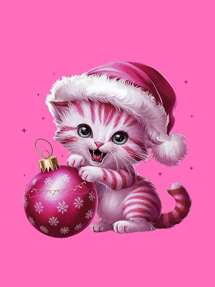 Pink Christmas Kitty Playing With Ornament | Pink by PinkGoddessLove