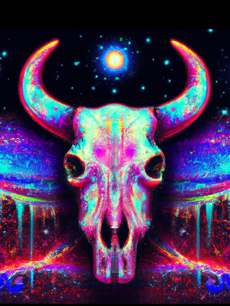 Cyberpunk Bull Skull Western Core Synthwave Aesthetic by LuminoArt