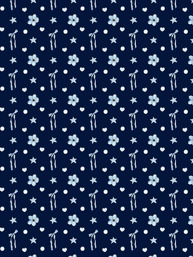 Coquette Pattern Gift for Best Friend Blue Bows and Stars | Preppy Blue Pattern Gift for Girls Watercolor Bows | Vintage Pattern Gift for Mom Navy Blue Bows by VivaFy